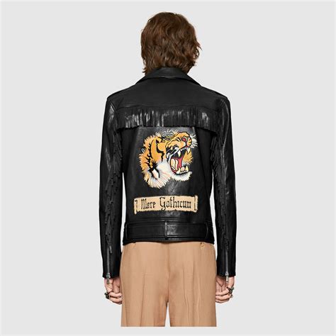 gucci leather jacket mens|gucci tiger leather jacket.